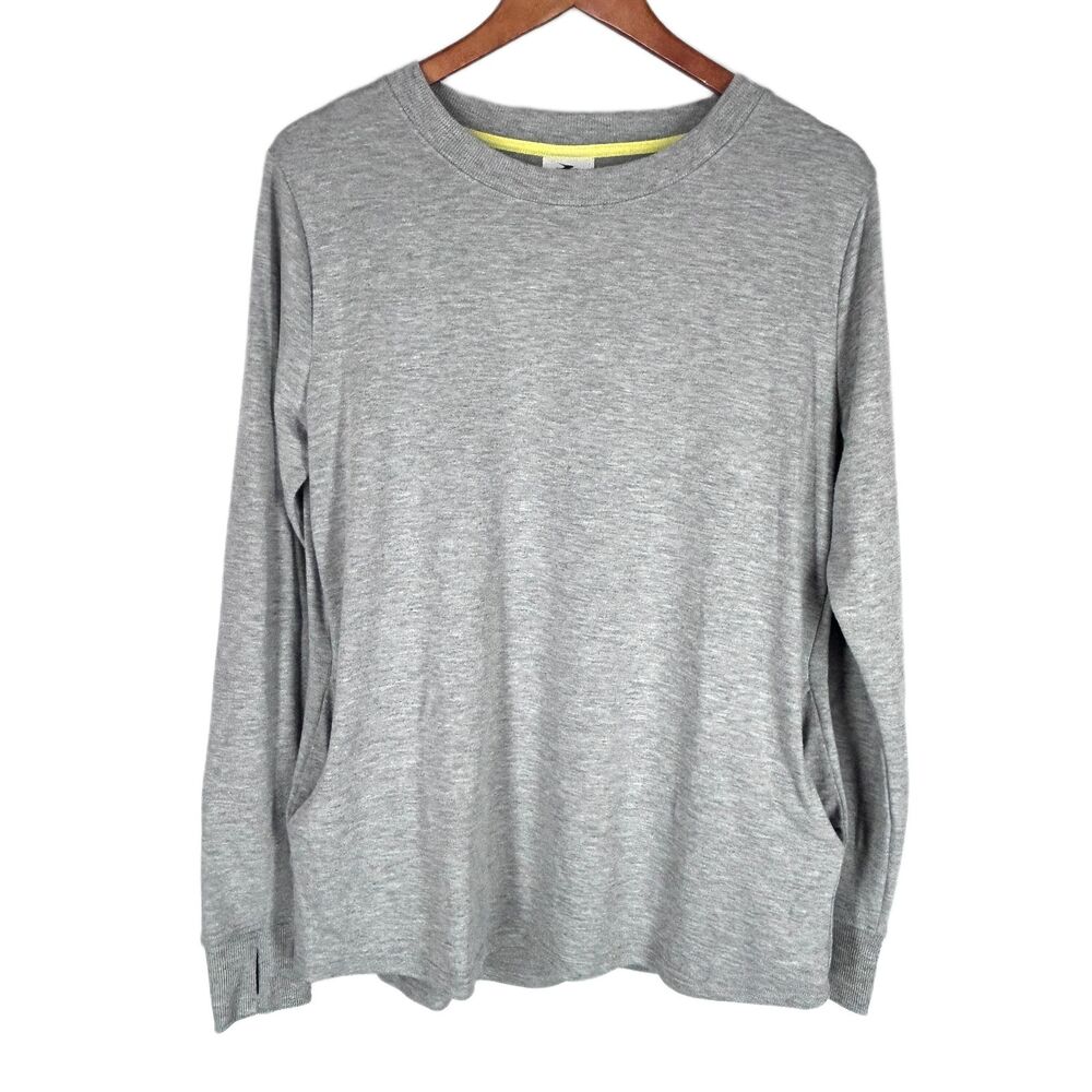 Crane Knit Top L Gray Tee Shirt Super Soft Long Sleeve Deep Pockets Thumb Hole